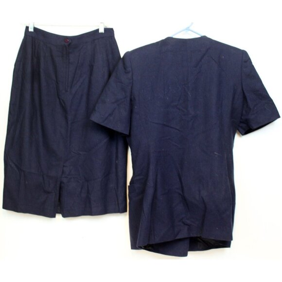 VTG 90s SBS Collection Navy Blue Silk Skirt Suit sz 12 Women Work Shoulder Pads - Picture 6 of 13
